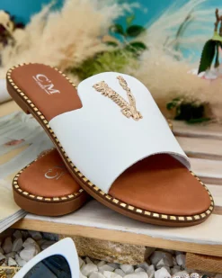 Outlet Damskie klapki z eko skóry Cemenna Klapki Płaskie