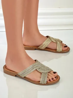 Best Damskie klapki plecione Woven Breeze Klapki Płaskie