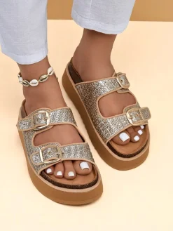 Sale Damskie klapki na platformie Nora Woven Klapki Płaskie