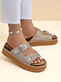 Sale Damskie klapki na platformie Nora Woven Klapki Płaskie