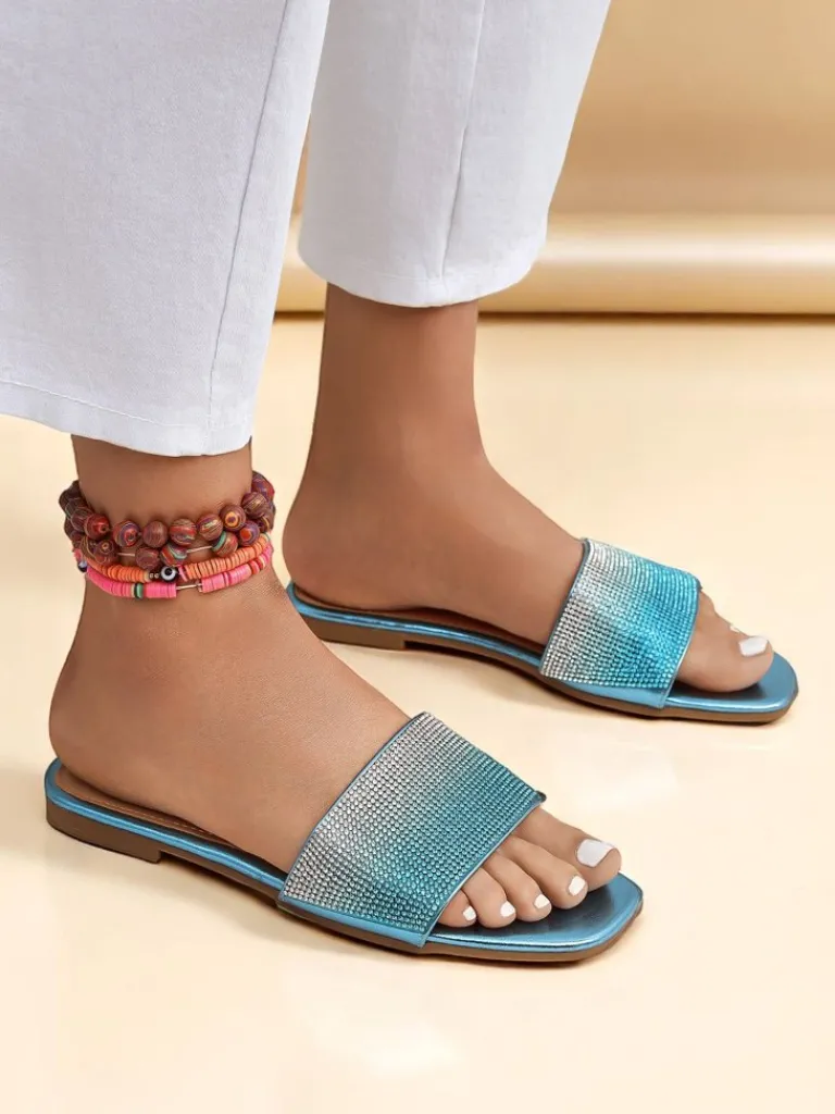 Damskie klapki z cyrkoniami ShinyGlow Klapki Płaskie