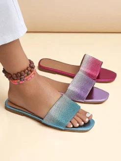 Damskie klapki z cyrkoniami ShinyGlow Klapki Płaskie