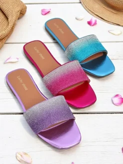 Damskie klapki z cyrkoniami ShinyGlow Klapki Płaskie