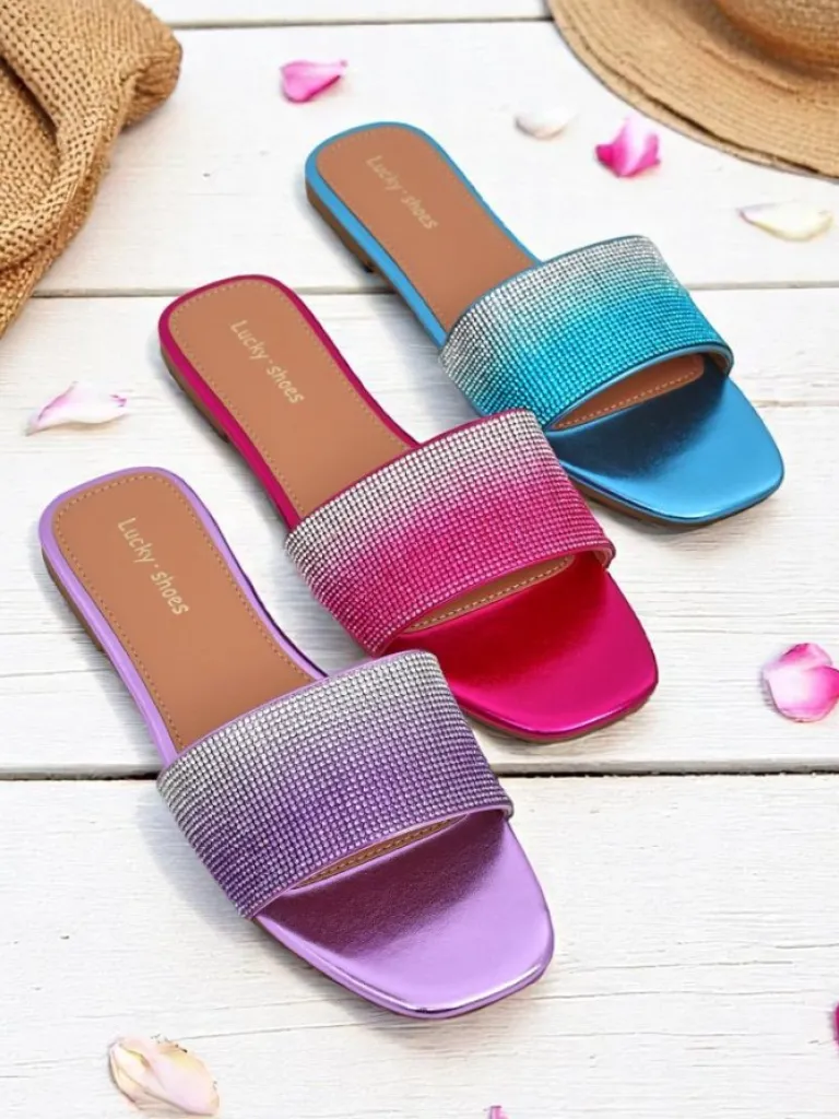 Damskie klapki z cyrkoniami ShinyGlow Klapki Płaskie