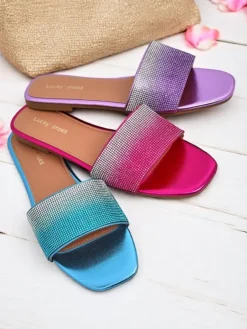 Damskie klapki z cyrkoniami ShinyGlow Klapki Płaskie