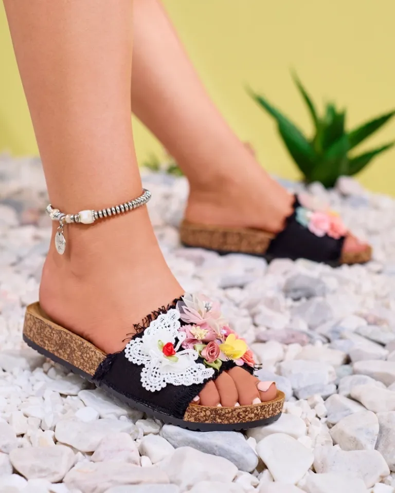 Best Damskie klapki z tkaninowymi kwiatami w kolorze m Ososi Klapki Płaskie