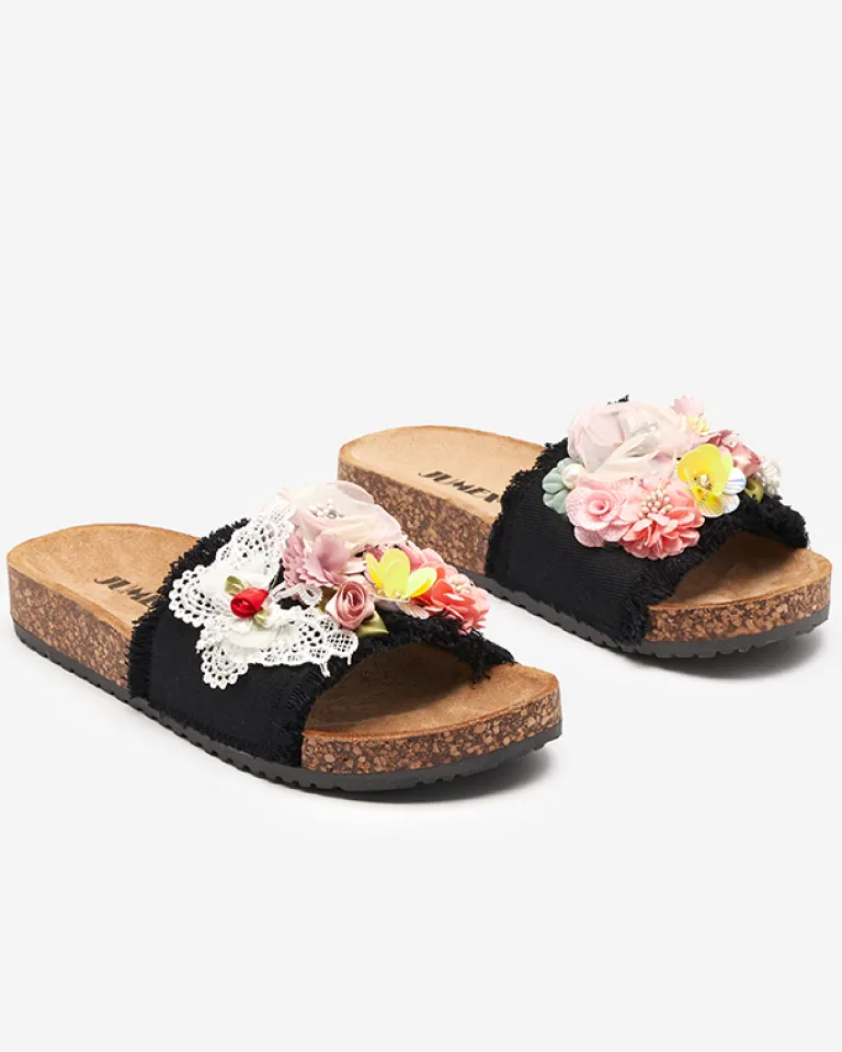 Best Damskie klapki z tkaninowymi kwiatami w kolorze m Ososi Klapki Płaskie