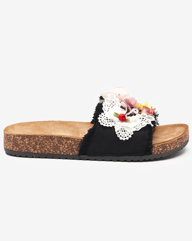 Best Damskie klapki z tkaninowymi kwiatami w kolorze m Ososi Klapki Płaskie