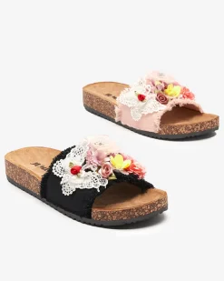 Best Damskie klapki z tkaninowymi kwiatami w kolorze m Ososi Klapki Płaskie