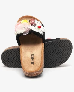 Best Damskie klapki z tkaninowymi kwiatami w kolorze m Ososi Klapki Płaskie