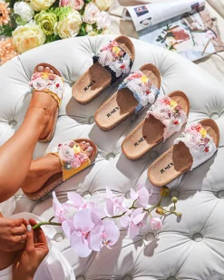 Best Damskie klapki z tkaninowymi kwiatami w kolorze m Ososi Klapki Płaskie