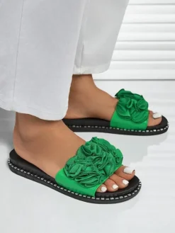 Clearance Damskie klapki na płaskiej podeszwie Flora Verde Klapki Płaskie