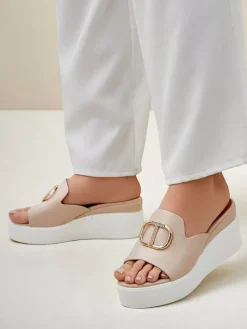 New Damskie klapki na koturnie Daffin Klapki Na Obcasie