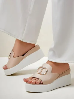 New Damskie klapki na koturnie Daffin Klapki Na Obcasie