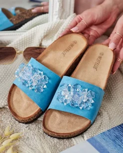 Outlet Damskie klapki z kryształkami Villo Klapki Płaskie