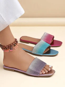 Best Damskie klapki z cyrkoniami ShinyGlow Klapki Płaskie