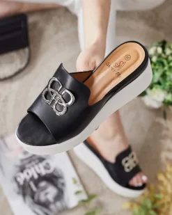 New Damskie klapki na koturnie Sailme Klapki Na Obcasie