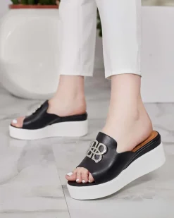 New Damskie klapki na koturnie Sailme Klapki Na Obcasie