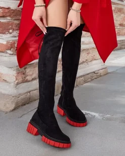 Sale Damskie kozaki za kolano Staroll Kozaki Na Płaskim Obcasie|Kozaki Z Ociepleniem