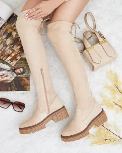 Online Damskie kozaki za kolano Staroll Kozaki Na Płaskim Obcasie|Kozaki Z Ociepleniem