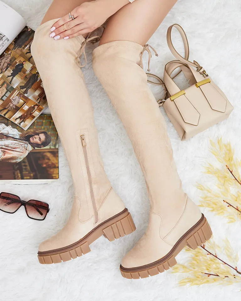 Online Damskie kozaki za kolano Staroll Kozaki Na Płaskim Obcasie|Kozaki Z Ociepleniem