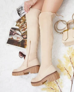 Online Damskie kozaki za kolano Staroll Kozaki Na Płaskim Obcasie|Kozaki Z Ociepleniem