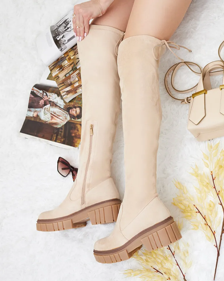 Online Damskie kozaki za kolano Staroll Kozaki Na Płaskim Obcasie|Kozaki Z Ociepleniem