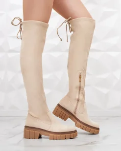 Online Damskie kozaki za kolano Staroll Kozaki Na Płaskim Obcasie|Kozaki Z Ociepleniem