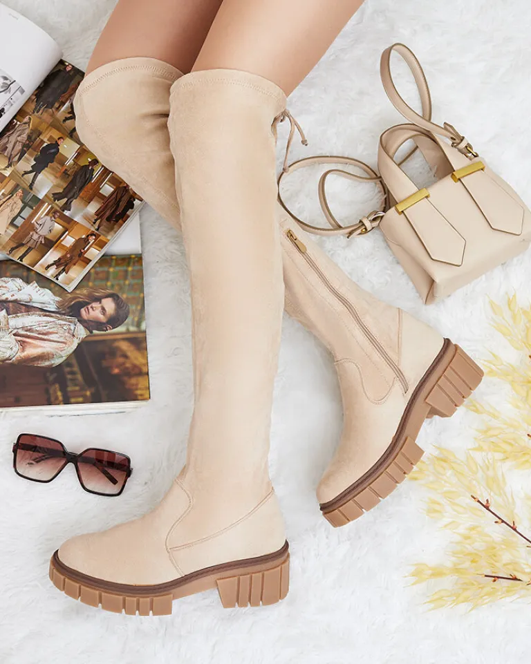 Online Damskie kozaki za kolano Staroll Kozaki Na Płaskim Obcasie|Kozaki Z Ociepleniem