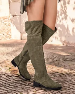 Damskie kozaki eko zamszowe Elayna Kozaki Na Płaskim Obcasie|Kozaki Z Ociepleniem