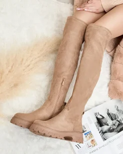 Clearance Damskie kozaki za kolano Ridesel Kozaki Na Płaskim Obcasie|Kozaki Z Ociepleniem