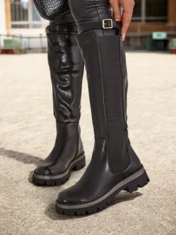 Best Damskie kozaki Delohis Kozaki Na Płaskim Obcasie|Kozaki Bez Ocieplenia