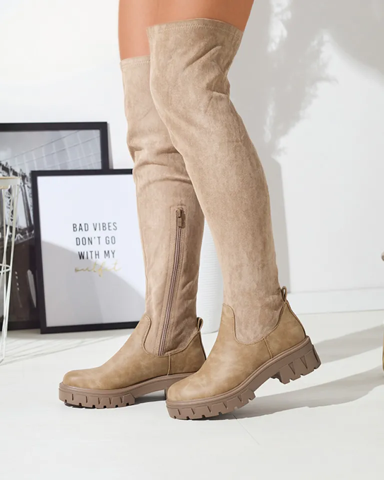 Best Damskie kozaki za kolano w kolorze Liki Kozaki Na Płaskim Obcasie|Kozaki Za Kolano