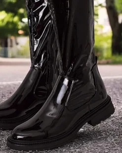 New Damskie lakierowane kozaki za kolano Lessdo Kozaki Na Płaskim Obcasie|Kozaki Bez Ocieplenia