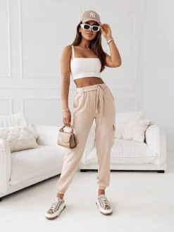 Damskie materiałowe spodnie typu bojówki Spodnie Cargo|Spodnie Materiałowe