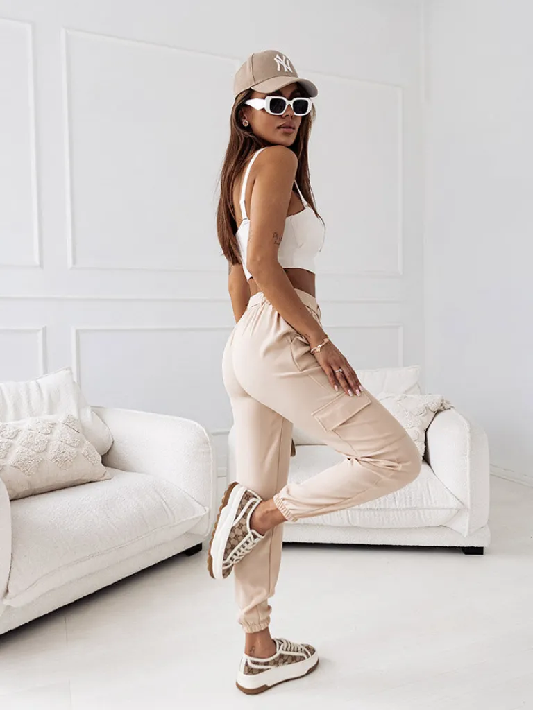 Damskie materiałowe spodnie typu bojówki Spodnie Cargo|Spodnie Materiałowe