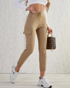 Outlet Damskie materiałowe spodnie typu bojówki Spodnie Cargo|Spodnie Materiałowe