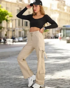 Discount Damskie materiałowe spodnie typu bojówki Spodnie Cargo|Spodnie Materiałowe
