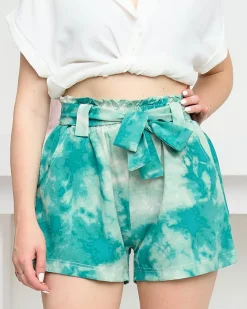 Best Damskie materiałowe krótkie spodenki zielone tie dye Szorty|Krótkie Spodenki