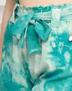 Best Damskie materiałowe krótkie spodenki zielone tie dye Szorty|Krótkie Spodenki