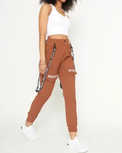 Hot Damskie materiałowe spodnie typu bojówki z szelkami w kolorze Spodnie Cargo|Spodnie Dresowe