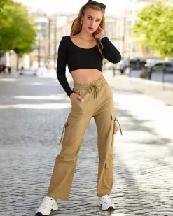 Discount Damskie materiałowe spodnie typu bojówki Spodnie Cargo|Spodnie Materiałowe