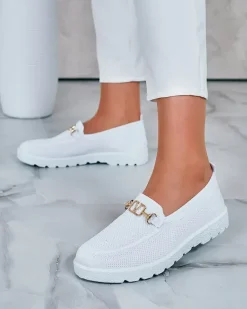 Best Damskie materiałowe mokasyny ze złotą ozdobą Erticae Mokasyny Na Płaskiej Podeszwie|Espadryle Płaskie