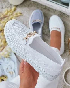 Best Damskie materiałowe mokasyny ze złotą ozdobą Erticae Mokasyny Na Płaskiej Podeszwie|Espadryle Płaskie