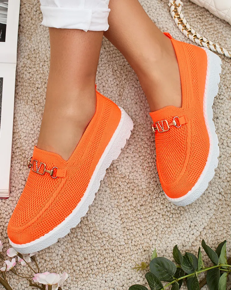 Sale Damskie materiałowe mokasyny ze złotą ozdobą Erticae Mokasyny Na Płaskiej Podeszwie|Espadryle Płaskie