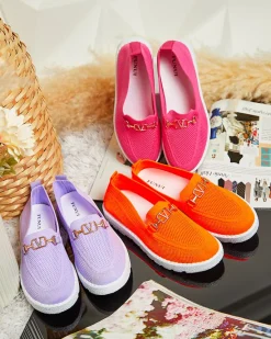 Sale Damskie materiałowe mokasyny ze złotą ozdobą Erticae Mokasyny Na Płaskiej Podeszwie|Espadryle Płaskie