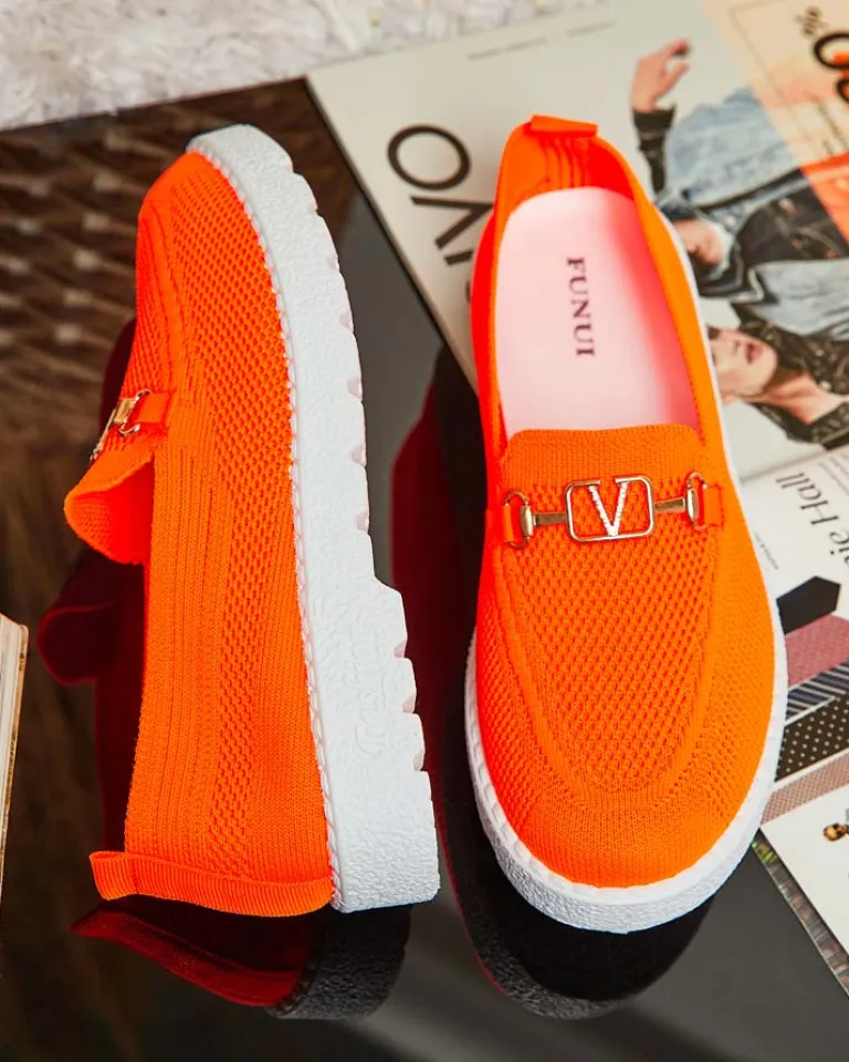 Sale Damskie materiałowe mokasyny ze złotą ozdobą Erticae Mokasyny Na Płaskiej Podeszwie|Espadryle Płaskie