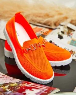 Sale Damskie materiałowe mokasyny ze złotą ozdobą Erticae Mokasyny Na Płaskiej Podeszwie|Espadryle Płaskie