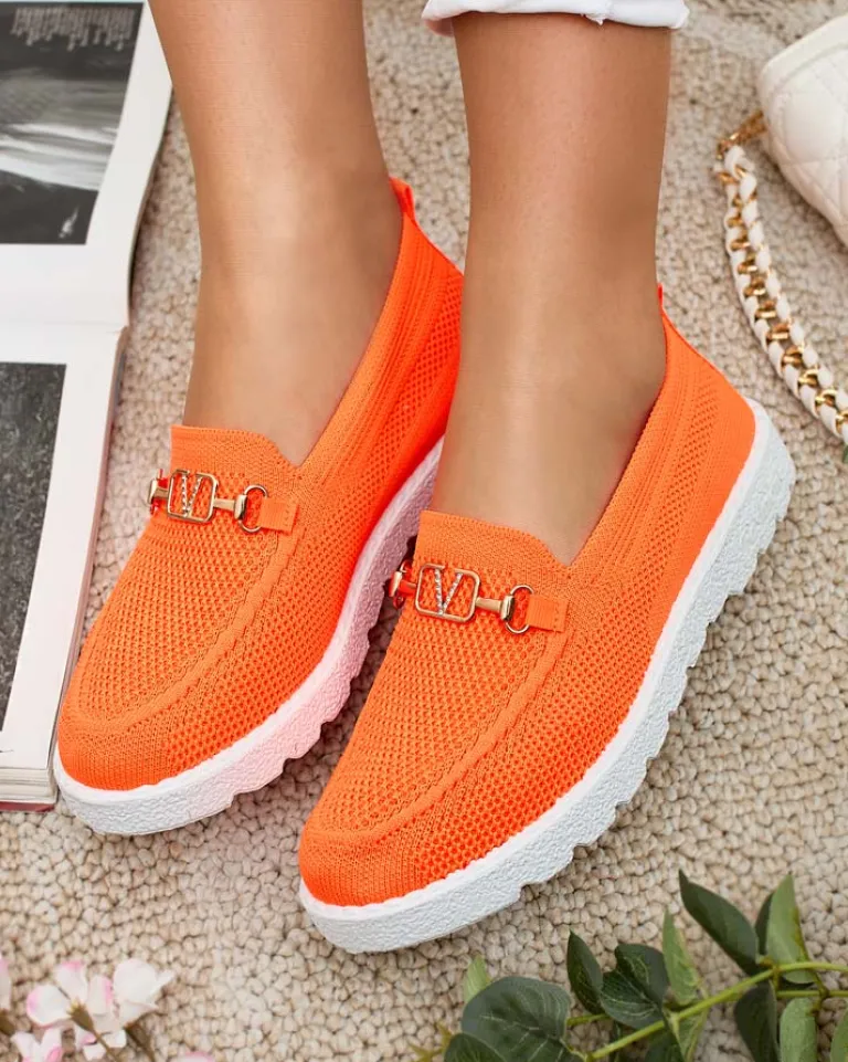 Sale Damskie materiałowe mokasyny ze złotą ozdobą Erticae Mokasyny Na Płaskiej Podeszwie|Espadryle Płaskie