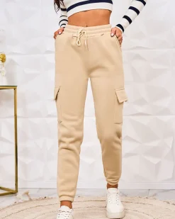 Outlet Damskie ocieplane spodnie typu bojówki Spodnie Cargo|Spodnie Materiałowe